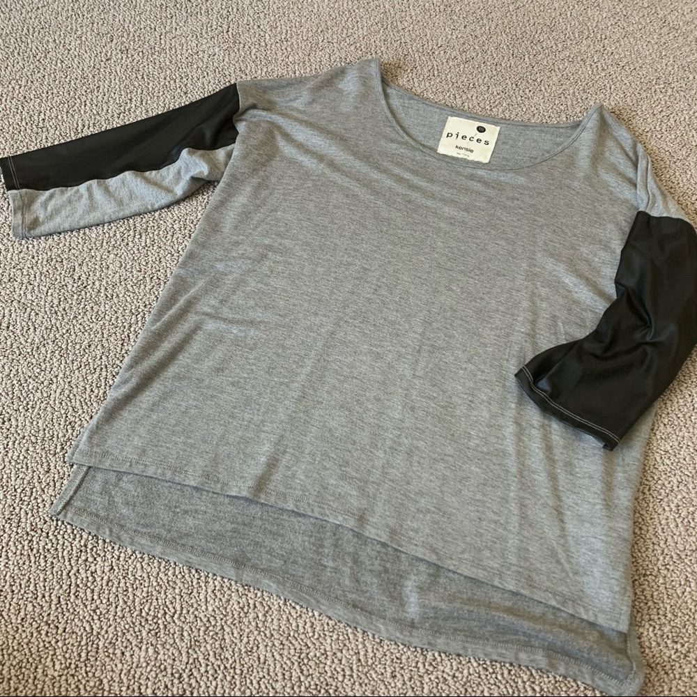 Kensie Top Leather Sleeve Accents